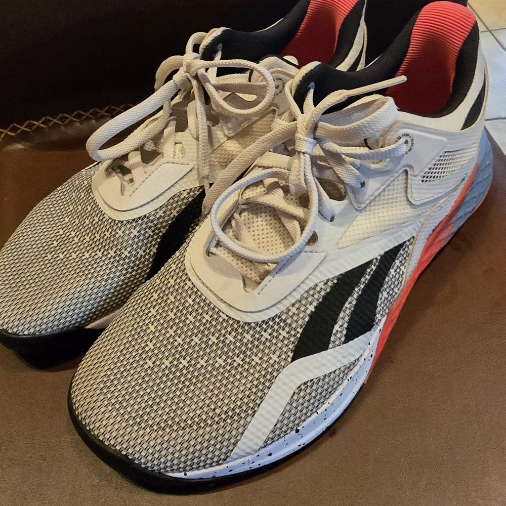 Reebok Nano X Light Gray and Black Women's Athletic Shoes with Coral Accent